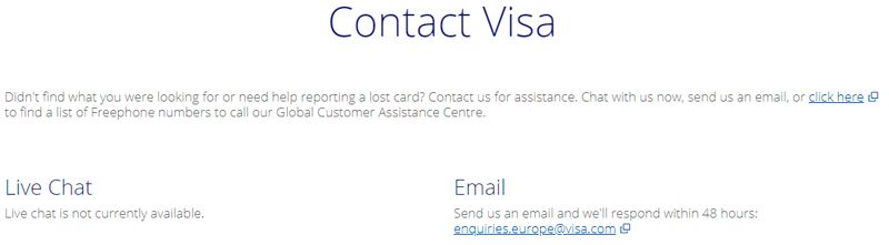 Visa- info about support